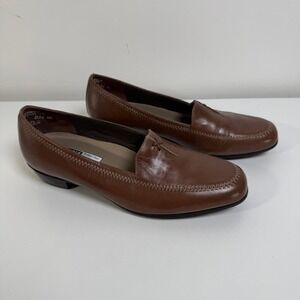 Munro American Leather Loafers Womens 7.5 W Brown Low Heel Career Comfort